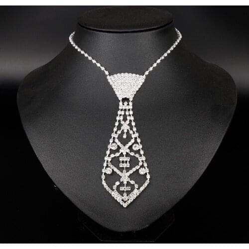 MQCHUN Fashion Necktie Pendant Necklace Luxury Style Sexy Rhinestone Women Choker Jewelry Accessories