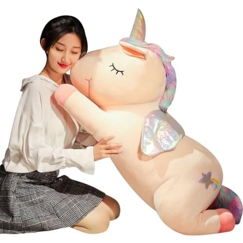2020 new cute unicorn doll giant shiny plush toy bed sleeping pillow super soft high quality birthday gift for kids girlfriends