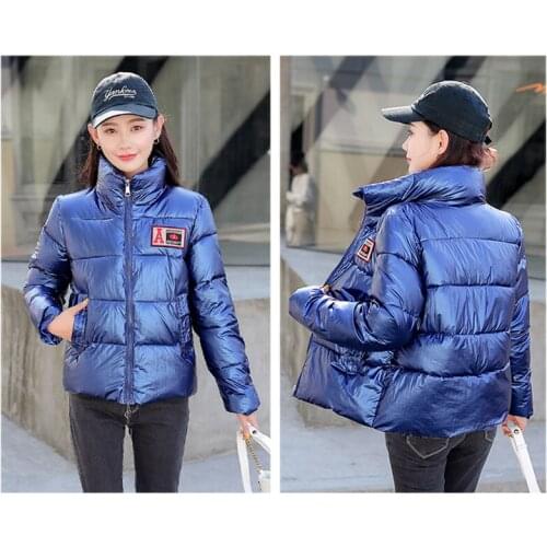 Winter thin cotton coat womens fashion zipper bright letters short version solid color foreign style small cotton coat D157