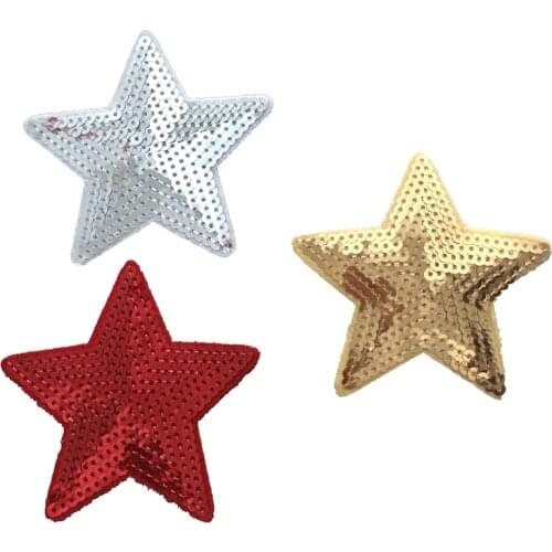 Red/Gold/Silver Star Sequined Iron on Patches for Clothes Handbags 9x8.5 cm Sequins Five-Star Embroidery Applique 10pcs/lot