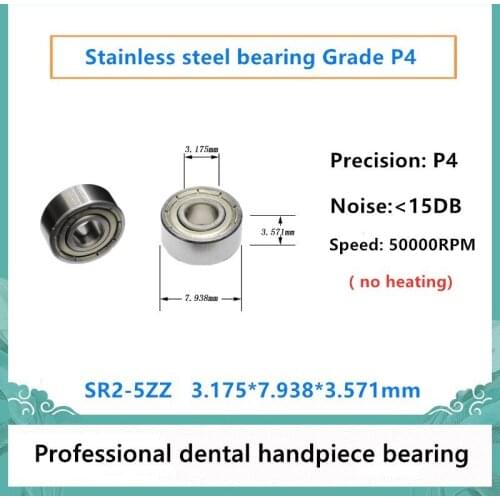 10pcs P4 Dental Handpiece bearing SR2-5ZZ 3.175*7.938*3.571mm stainless steel bearings planter 50000rpm no heating
