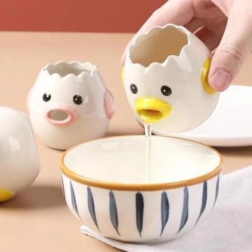 Creative Egg White Separator Kitchen Cooking Tools Ceramic Cartoon Chick Egg Yolk White Separator Tools Easy Clean Random Color