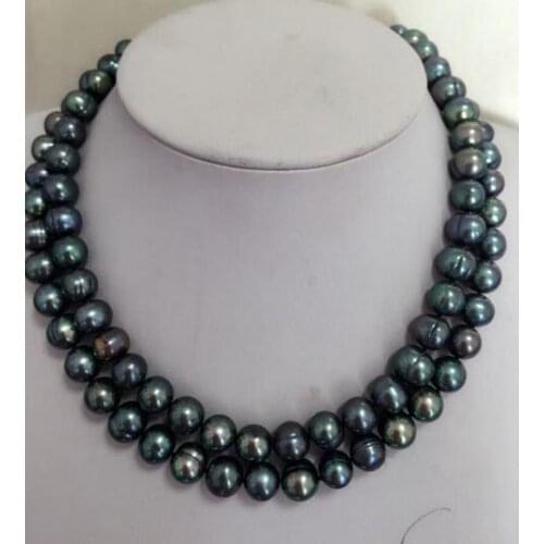Stunning 10-11mm baroque black green multicolor pearl necklace 925silver