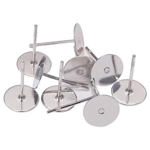 1Pack Stainless Steel Blank Earring Stud Base Fit 3/4/5/6/8/10/12mm Gold Earring Post Flat Base Pins Settings DIY Jewelry Making