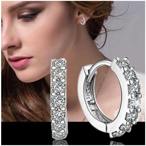 Real 925 Sterling Silver Earrings Sparkling Single Row Zirconia Stud Earrings For Women brincos oorbellen pendientes EH91