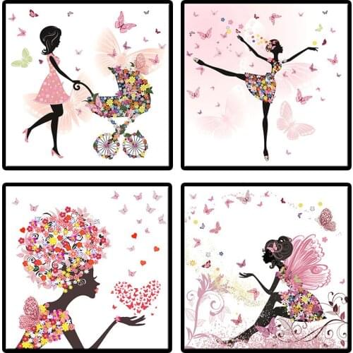 Pink Dancing Girl Flower Fairy Poster And Print Cute Cartoon Butterfly Canvas Painting For Girls Bedroom Home Room Wall Decor