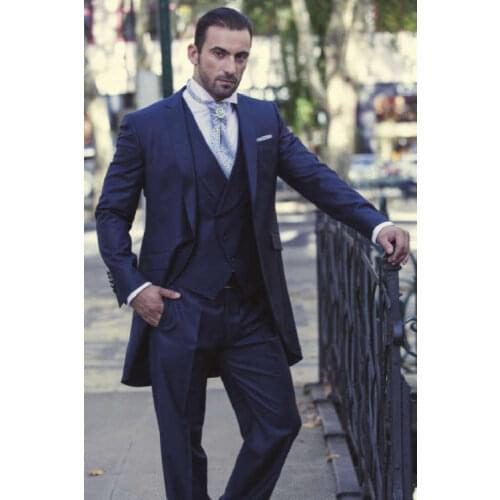 Navy Blue Groomsmen One Button Groom Tuxedos Notch Lapel Men Suits Wedding Best Man Blazer ( Jacket+Pants+Tie+Vest ) C169