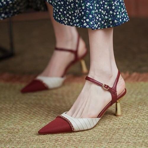 Soft Leather High Heels Pumps Women Shoes 2021 Summer Shoes Women Fashion Pointed Toe Buckle Strap Square Heel Sandals Women