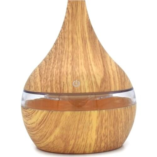 300ml USB Wood Grain Air Humidifier 7 LED Night Light Essential Oil Diffuser