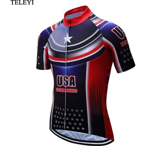 TELEYI Ropa Maillot Ciclismo USA Bike Cycling jersey Short Sleeve Top Summer Mtb Bicycle Clothing Mountain Bike Clothes