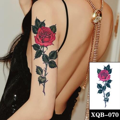 Waterproof Temporary Tattoo Sticker Sexy Red Rose Flower Design Fake Tattoos Flash Tatoos Arm Hand Chest Body Art for Women Girl