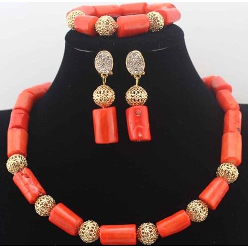 Fashion Nigerian Wedding Coral Beads necklace jewelry Set African beadsl Jewelry Sets Free Shipping W13663