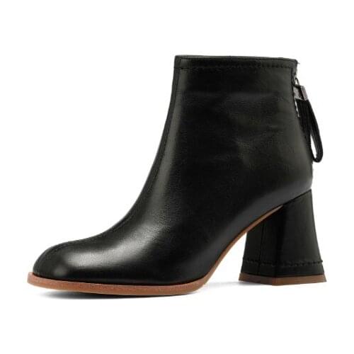 Womens Ankle Boots Office Daily Women Shoes High heels Womens Low Boots Thick Heel Back Side Zip Ladies Footwear Size 34-43