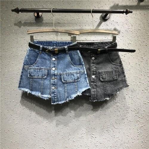 Womens shorts summer new personality irregular fake pocket edging front skirt back denim shorts skirt female tide denim shorts