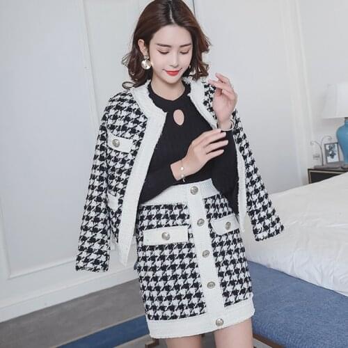 Plaid Small Fragrance Suit Female 2019 New Royal Womens Fashion Bodycon Short Skirt Two-Piece Autumn And Winter Two-Piece Suit