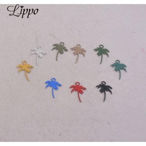 100pcs AC9109 7*12mm Painted Coconut tree Charms Small Tree Pendant Metal Jewelry Filigree Earrings Findings