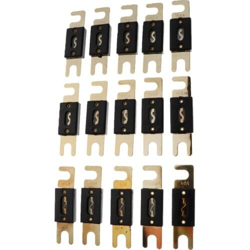 15 Pieces High Quality Gold Plated 60A 100A 150A Car Audio ANL Type Blade Fuses