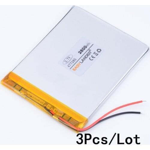 3pcs/Lot 3.7V 2800mAh Polymer Li-ion Battery For tablet PC iPAQ E-Book PDA Portable DVD Consumer electronics safety lamp 477285