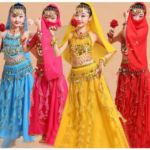 5Pcs Children Girl Belly Dance Costumes Kids Belly Dancing Girls Bollywood Dance Indian Performance Cloth Set Girl India Clothes