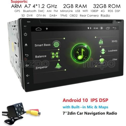 2 Din 7'' quad core Universal Android 10 2GB RAM 32GB ROM Car Radio Stereo GPS Navigation WiFi DSP IPS Touch Screen 2din DVD RDS