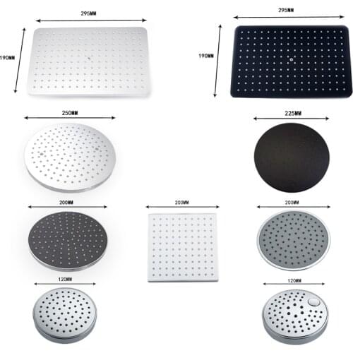 8/10/12 inch Big Rain Shower Head ABS Plastic Square and Round Top Shower Head Over-head Shower Sprayer Chrome and Black