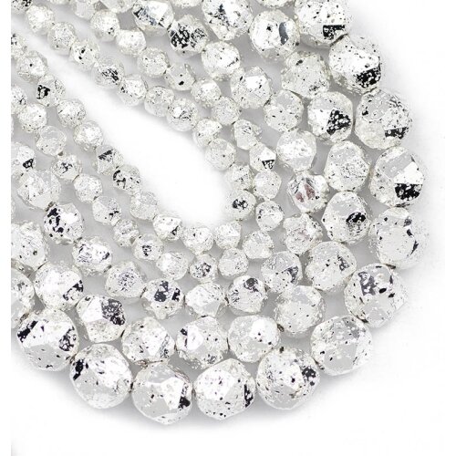 Silvers White Gold Faceted Round volcanic lava Natural Stone Spacers Loose Beads For Jewelry Making 6/8/10/12mm DIY Bracelet