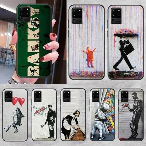 ART Graffiti Street Banksy Phone case For Samsung Galaxy Note 4 8 9 10 20 S8 S9 S10 S10E S20 Plus UITRA Ultra black painting