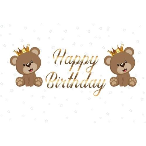 Happy Birthday Two Cute Bears White Baby Shower Birthday Party Photo Studio Decoration Photo Studio Photography Background