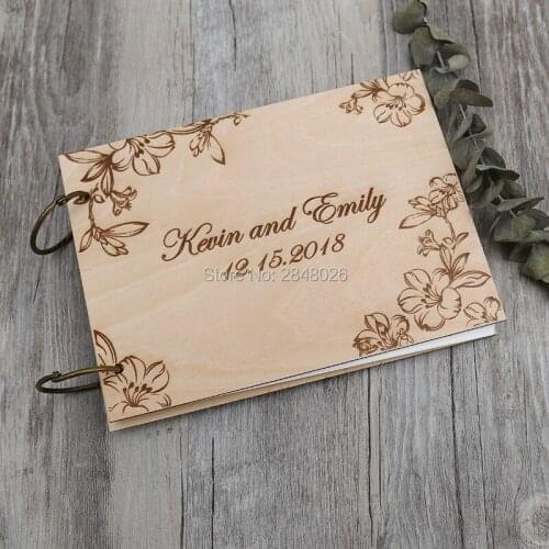 Rustic personalized wedding guest book,Custom Flower lace wooden Wedding guestbook, personalized elegant photo album