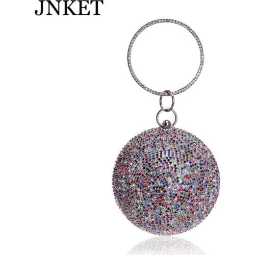 JNKET New Women Rhinestone Evening Bags Round Bag Party Handbag Banquet Bag Chain Shoulder Bag Crossbody Bag