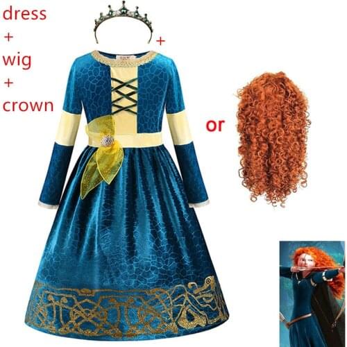 Halloween costume for kids Movie Brave Princess Merida anime Cosplay costumes Carnival Christmas Party clothing COS dress+wig
