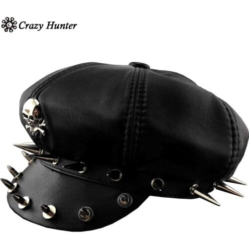Cool Punk Rock Skull Spike Cap Biker NewsBoy Flat Cap Mens Women Unisex