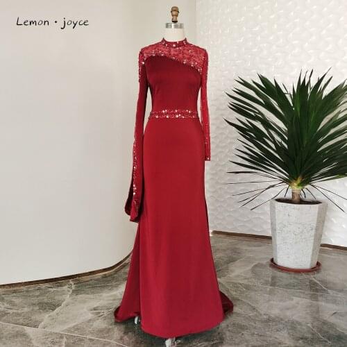 Lemon Joyce 2021 Evening Dresses Long Sleeves Beading High-Neck Formal Dresses Mermaid Princess Dress Party Gowns