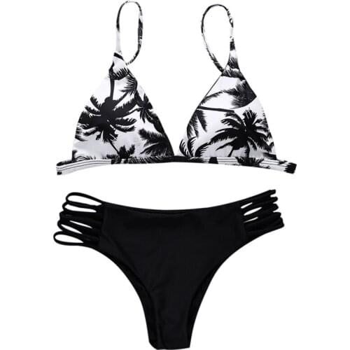Hot Sexy Bikini Set Coco palm Print Swimwear Women Bathing Suit Push Up Bandage Maillot De Bain Femme Beachwear swimming clothes