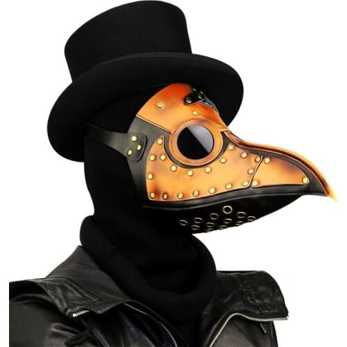 Men /Women Gradient Gold PU Leather Metal Rivet Steampunk Plague Bird Beak Mask Gothic Punk Mask Halloween Costume Cosplay Props