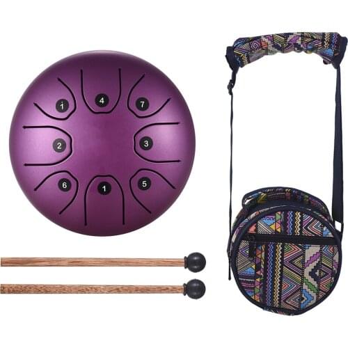 5.5 Inch Mini 8-Tone Steel Tongue Drum C Key Percussion Instrument Hand Pan Drum with Drum Mallets Carry Bag
