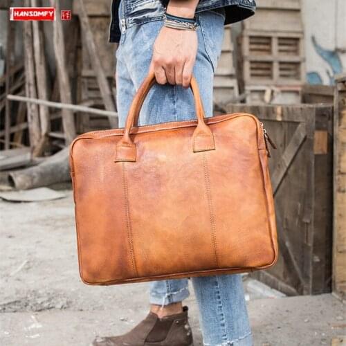 Retro Bag 2020 New Mens Handbags Laptop Bag Briefcase Men Leather Shoulder Messenger Bag Travel Bags Handmade Genuine Leather