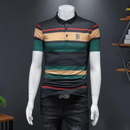 Men Fashion Short Sleeved Polo Shirt Striped Polo Shirt Camisa Masculina Polo Social Club Outfits Men Summer Polo Camisa Hombre
