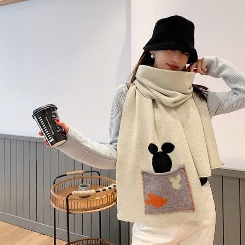 2020 Korean new autumn winter knitting wool fashion cartoon womens scarf thickened warm long shawl lovely women student scarf