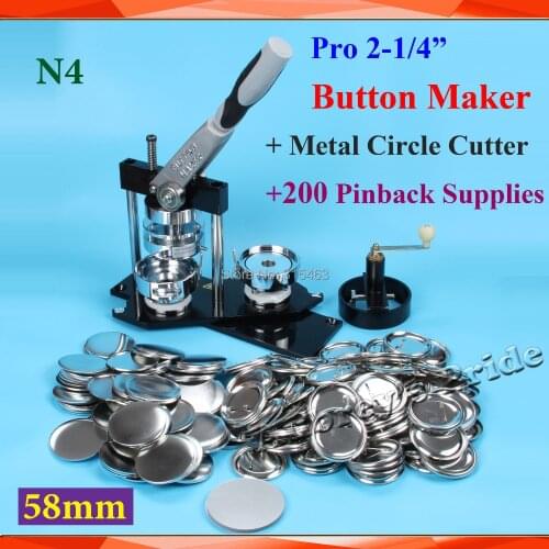 NEW Worldwide Class N4 2-1/4":58mm Badge Button Maker Machine +Metal Circle Cutter+200 Sets Metal Pinback Button Supply