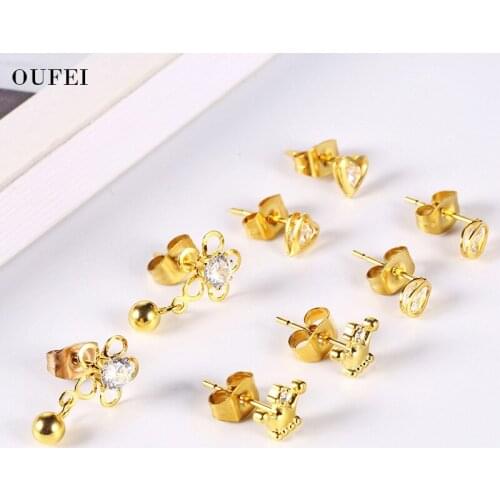 OUFEI Charm Crown Earrings Stainless steel Jewelry Woman Vogue 2019 Stud Earrings For Women Fine Jewelry Accessories Bohemian