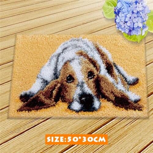 Pulaqi 50*30 CM Couple Dogs Cushion Latch Hook Rug Kits Animal Carpet Embroidery Latch Hook Cushion DIY Cartoon Handmade Decor F