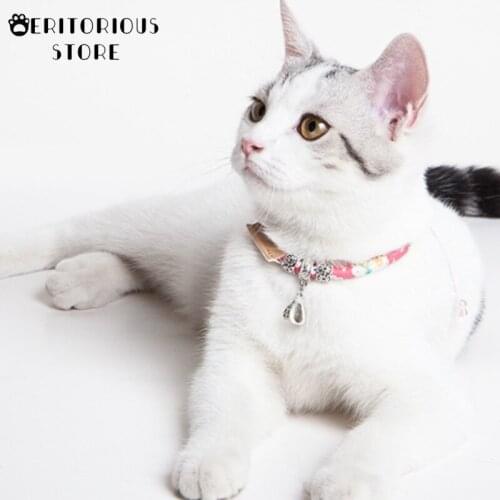 Retro Adjustable Cat Collar with Bell Cute Japanese Style Small Cats Necklace Safety Puppy Kitten Collars Pet Rabbit Bow Tie