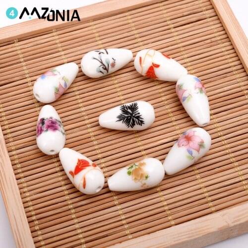 20mm Drop Shaped Patterned Ceramic Beads Mixed Color Porcelain Loose Bead Diy For Jewelry Making Bracelet Accessories Wholesale
