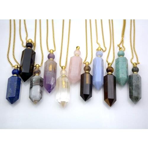 Hexagon prism diffuser Pendant Genuine Gems stone vial Necklace smoky quartzs Magical Medicine Bottle Pendant