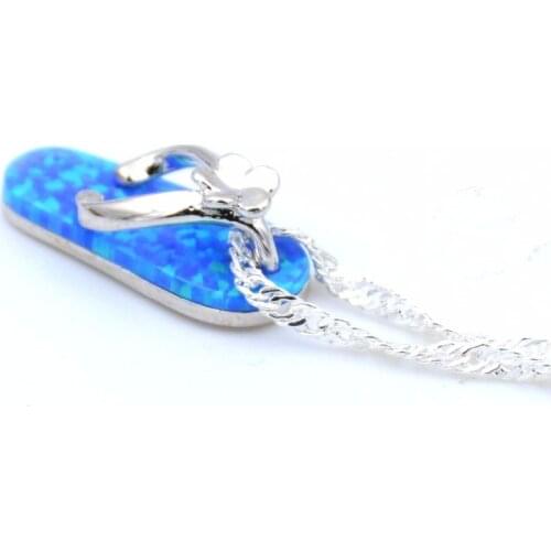 Hot Pink Flip Flops Design Pink Opal Pendant Necklace Featuring Clover Leaf