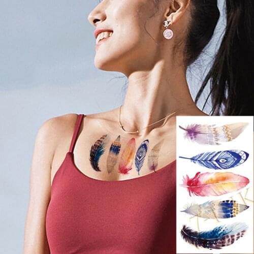 Waterproof Temporary tatoo sticker color Indian feather Water Transfer fake flash tatto for men women