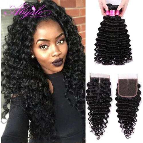 Abijale Deep Wave Bundles With Closure Brazilian Hair Weave Bundles With Closure Human Hair Bundles With Closure Remy