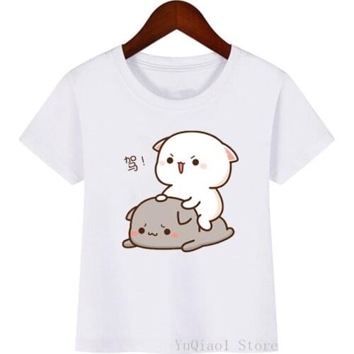 Funny Tshirts For Girls/Boys Kids Clothes Kawaii Peach And Goma Mochi Cat Animal Print T Shirt Children Clothing Harajuku Shirt