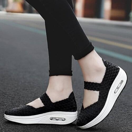 2020 Autumn Women Sneakers Flat Woven Shoes Women Platform Sneakers Shoes Ladies Wedge Shoes Female Walking Shoes